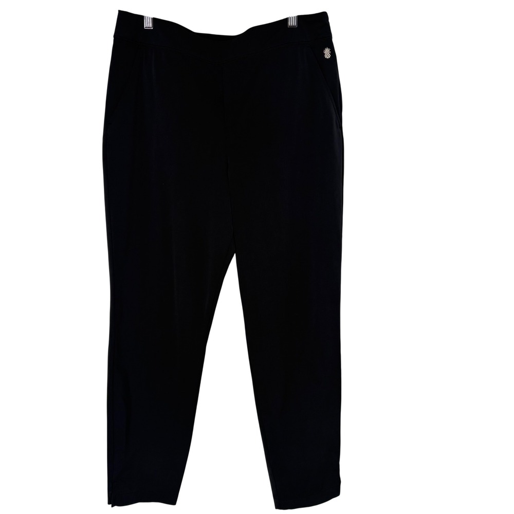 Tommy Bahama Everyday Active Black Tapered Ankle Pants‎ Womens L Pineapple Logo